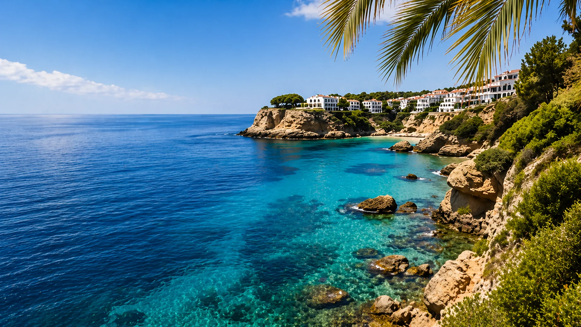 Felsige Küste mit türkisblauem Meer in Spanien